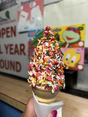 24 Flavor Soft Serve- swirl with rainbow sprinkles