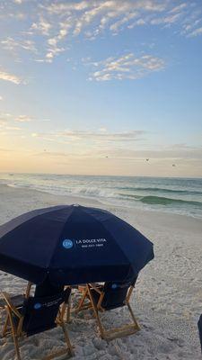 LDV's chair and umbrella service is available all day long. You can upgrade to sunset seating in the summer if you want to stay for longer!