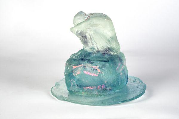 Here's a small 9" sculpture first formed in clay then cast in glass. He lives with a family now.