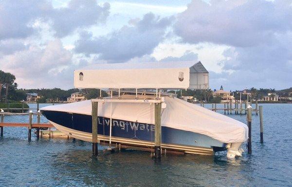 Boat Cover in Natural Sunbrella Marine Fabric.