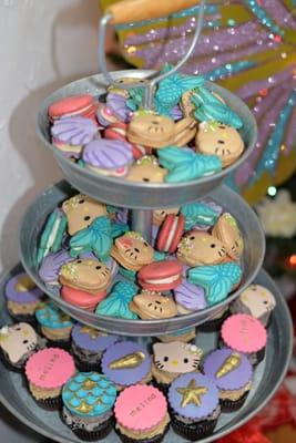 Custom Hello Kitty Mermaid Cupcakes  and Maxerons for  my Baby shower.