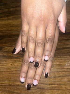 Black gel pedicure with black French tips