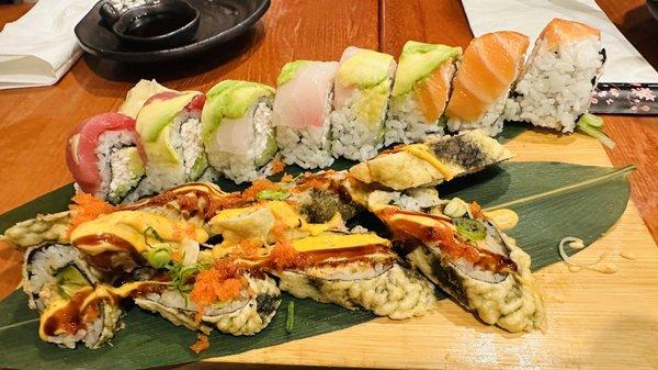 Spicy girl roll and rainbow roll