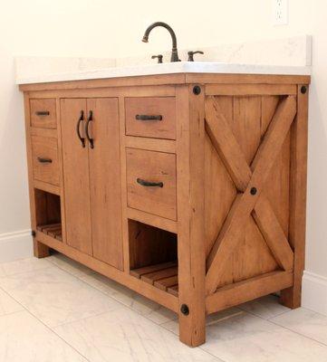 Custom bath vanity with "X" panel