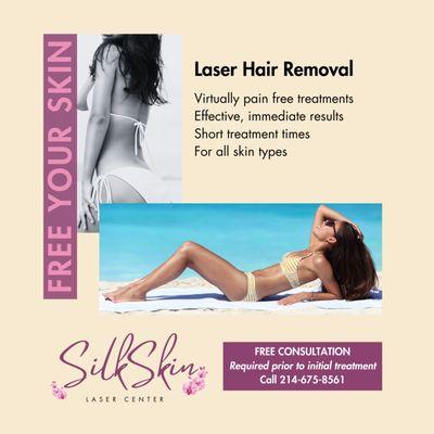 Call us to schedule a Laser Hair Removal appointment at Silk Skin Laser Center 214-675-8561.