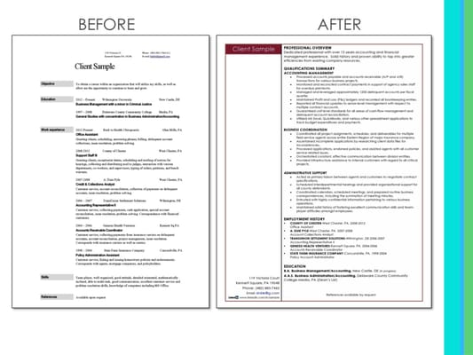 Sample of before and after resume revision.