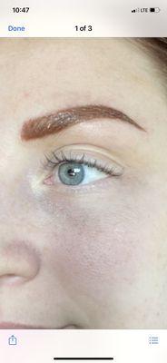 Powder brow tattoo right after appointment