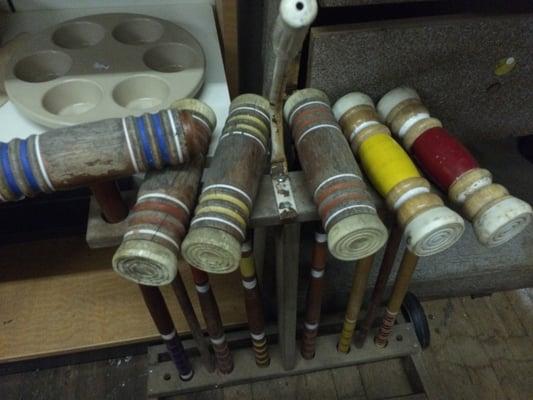 Distressed croquet set.