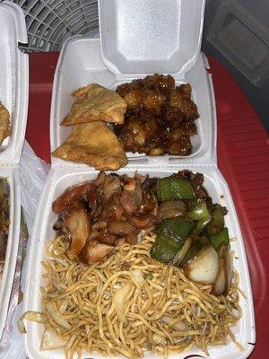 Teriyaki Chicken, pepper steak, Chow Mein, Orange Flavored Chicken*