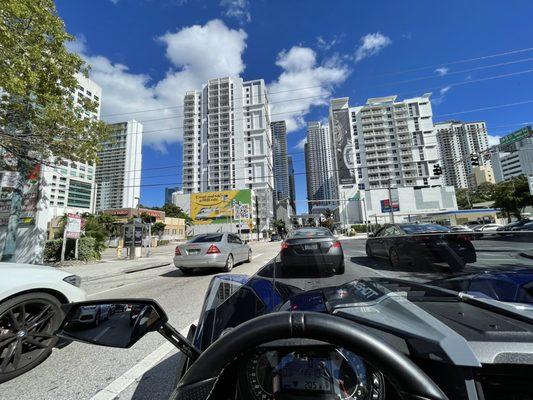 Driver's view inside at downtown Miami