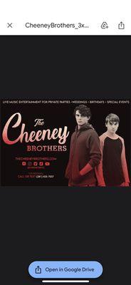 Live music entertainment for Private Parties*Weddings*Birthdays*special Events*Festivals*Restaurants*etc!!  thecheeneybrothers.com