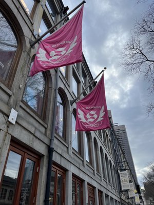 Flags in the outside of the building