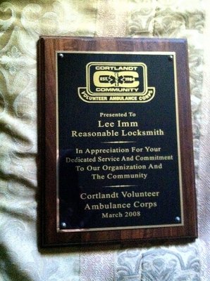 Reasonable Locksmithing Was Awarded The 2008 Community Service Award