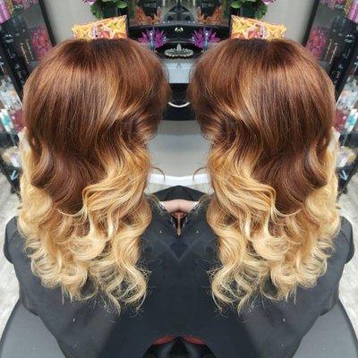 Rich red to blonde ombre