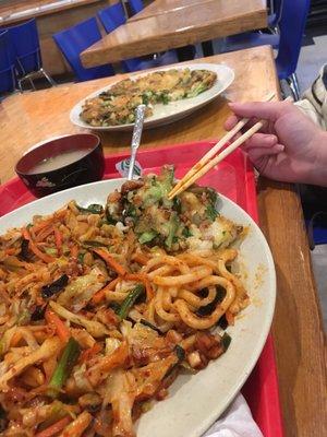 Delicious fried noodles with seafood #34 and seafood pancake #44 at Booddumak in Maryland