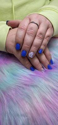 Nail art in blue.