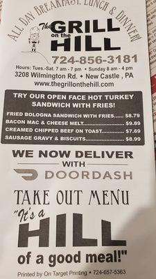 Take out delivery or door dash