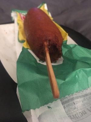 Super burnt corn dogs, tasted like old oil. Went straight into the garbage. Sad, we go here all the time.