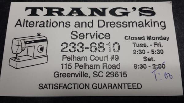 Trang's Alteration & Dressmaking Service