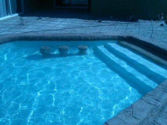 Redesigned pool steps made stools inside swimming pool