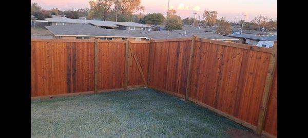 6' cedar w/ pressure treated frame
Stained and water sealed