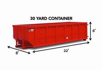 30 Cubic yard container; for those much larger home cleanouts or demolition projects.
 
 6 feet high, 8 feet wide and 22 feet long approx