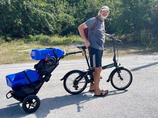 Using our Dahon's to pick up packages and groceries while anchored in the Keys.