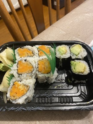 Sweet Potato tempora roll and avocado roll