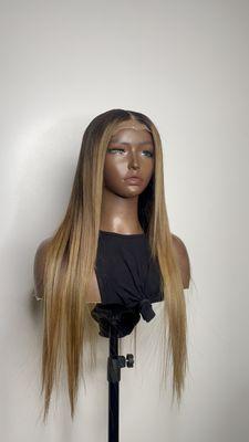 Brazilian human hair glueless wig with transparent lace closure, balayage blonde with dark roots