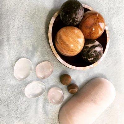 Marble Spheres and Crystals Massage great for migraines, TMJ issues, neck, face and scalp. Call now to schedule your session!