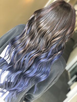 Blue balayage tape in extensions