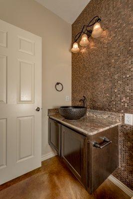 Quiet Country Living - hall bath "penny wall"