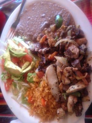 #22 chicken and beef fajita plate