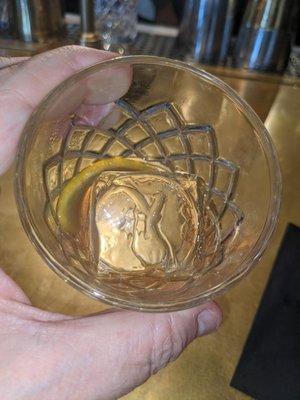 Logo pressed into the jumbo ice cube.