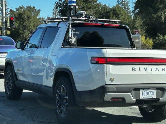 "Snowball" driving around Palo Alto with some self driving gear installed apparently