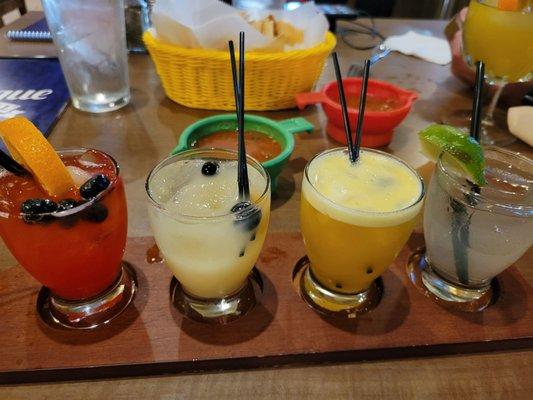 Maragrita Flight - smaller portions, more variety. Must include Banana!  Garnished with various fruits.