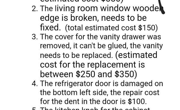 The ridiculous charges they are taking out of our deposit although they KNOW the vanity was broken before move in