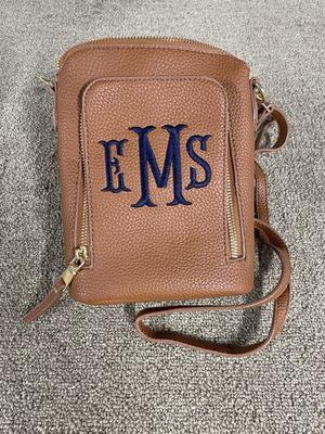 Monogramed vegan leather crossbody purse