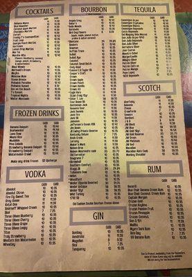 Drink menu