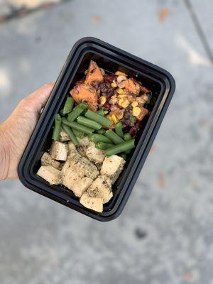 Country chicken with sweet potato salad