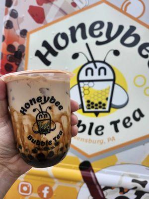 Brown sugar milk tea with tapioca boba and brown sugar drizzle