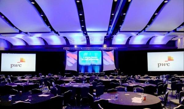 Corporate Event at The GA Aquarium. LED Wall,  2- 16ft Screens, Sound and Lighting.