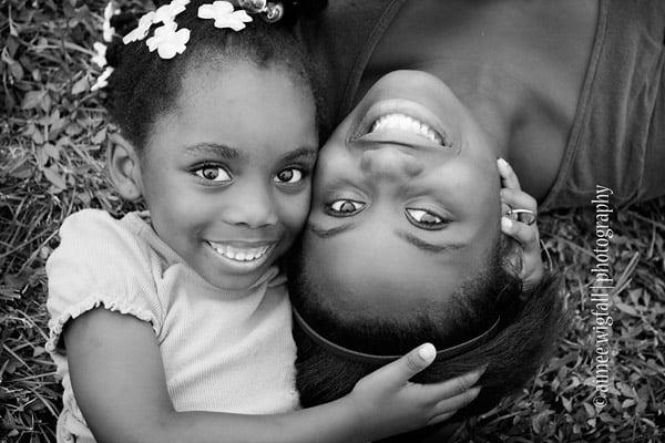 family portraits, sisters, high-contrast b/w