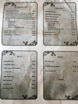 Turkey Mountain Feed Store Cafe Menu