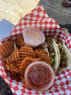 Chicken taco and sweet potato fries