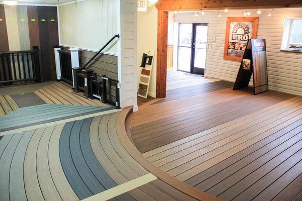 Our showroom has 100+ decking colors and brands, as well as railing and underdecking displays.