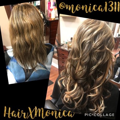 Color, foil, cut, and tape in extensions done by Monica