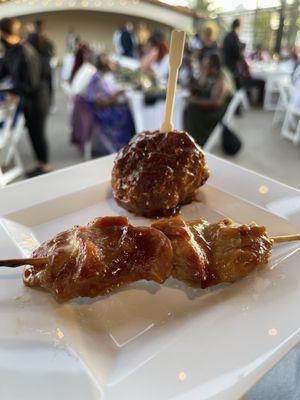 Appetizers - bbq meatball and teriyaki ginger chicken skewers