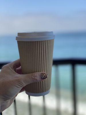 Take your coffee back to the patio for a beautiful view just steps away