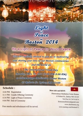 Meditate and Light candles together on May 12, 2014 at 65 Roberts St. Quincy, MA 02169 at 8 pm to 9 pm